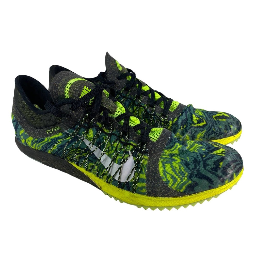 Nike Men’s Black and Neon Green Flyknit Track Spikes